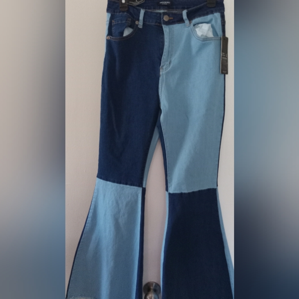 Two tone blue and light blue bell bottoms jeans